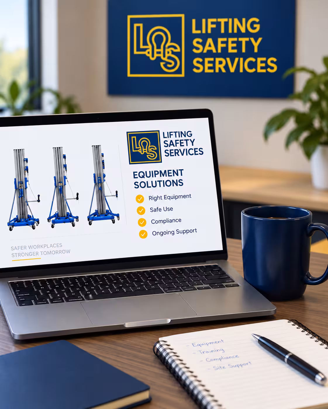 Laptop displaying material lift equipment options in the Lifting Safety workspace